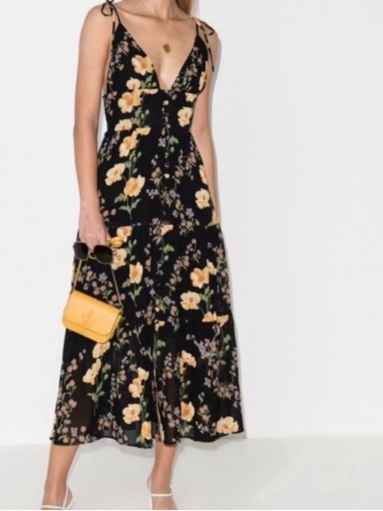 Reformation Dresses & Skirts - Reformation Black Midi Dress with Yellow Floral Print